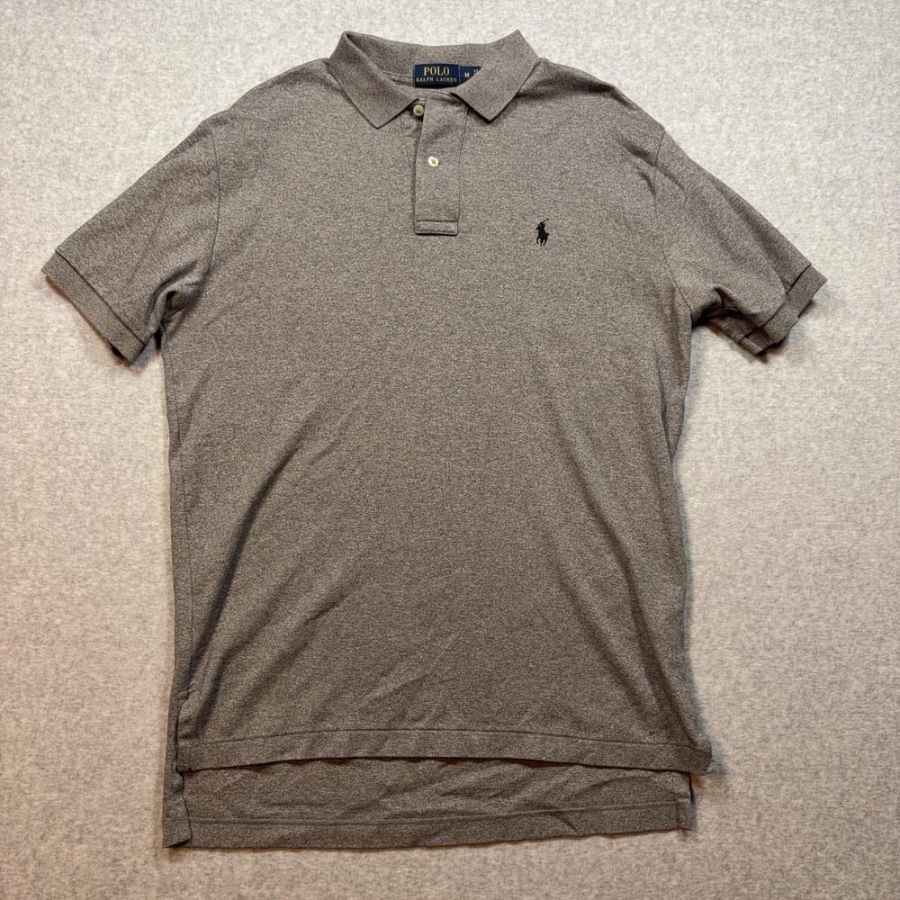 Polo Ralph Lauren Polo‎ Shirt Mens Medium Gray Solid 100% Cotton Jersey Casual